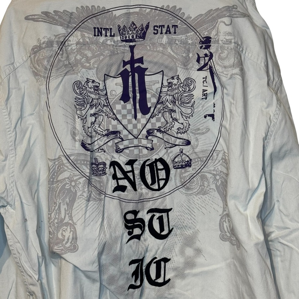 Nostic Men's Shirt Vintage Y2k Embroidered Dragon Long Sleeve Button Up Gray 2XL - Picture 6 of 8